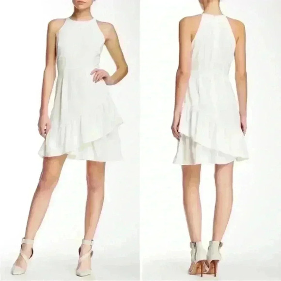 Shoshanna Women's White Tiered Ruffle Trim Tulip Hem Sleeveless Dress Size 2 - Picture 1 of 9